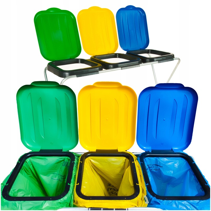 STOJAK METALOWY do Segregacji Śmieci Pojemnik KOSZ NA ODPADY na 3 WORKI