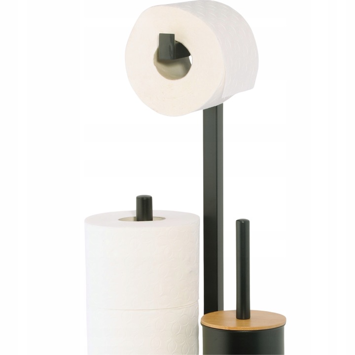 Stojak na papier toaletowy z uchwytem i szczotką WC czarny bambus YOKA HOME