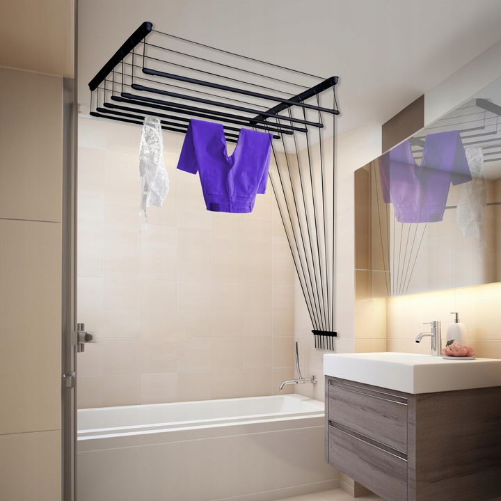 Suszarka Sufitowa na pranie CZARNA 7 prętów 180 cm modna ciekawa loftowa