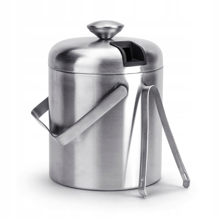 POJEMNIK NA LÓD z pokrywką DUŻE WIADERKO do lodu ZE STALI NIERDZEWNEJ 1.3l