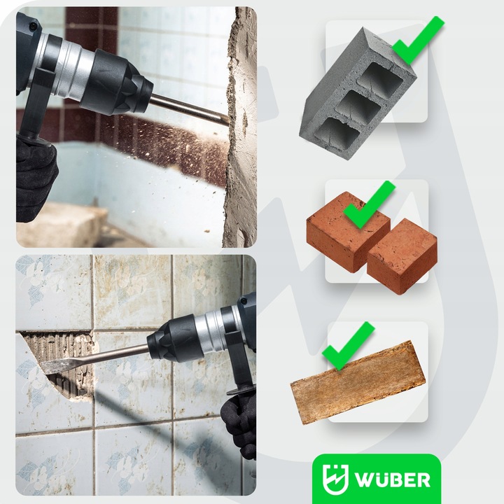 MŁOTOWIERTARKA UDAROWA SDS+ WIERTARKA MŁOT UDAROWY MOCNY ZESTAW WUBER
