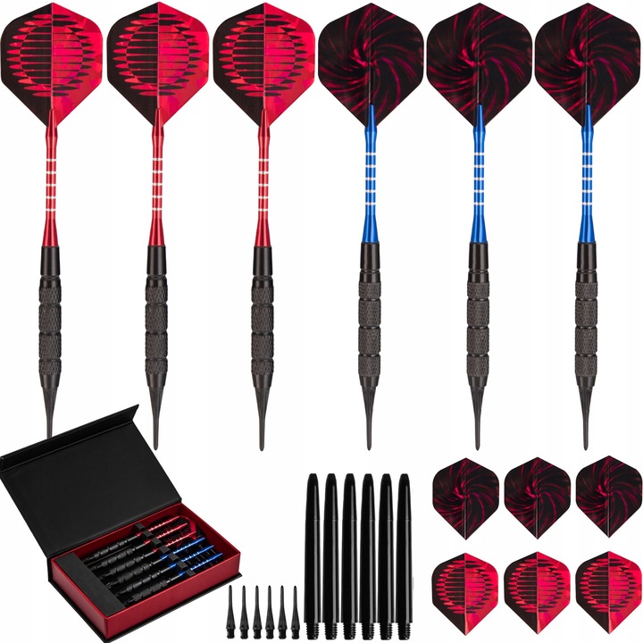 Matepro DUŻY ZESTAW DO GRY W DARTA 6x RZUTKI LOTKI DART SOFT TIPS + PORTFEL
