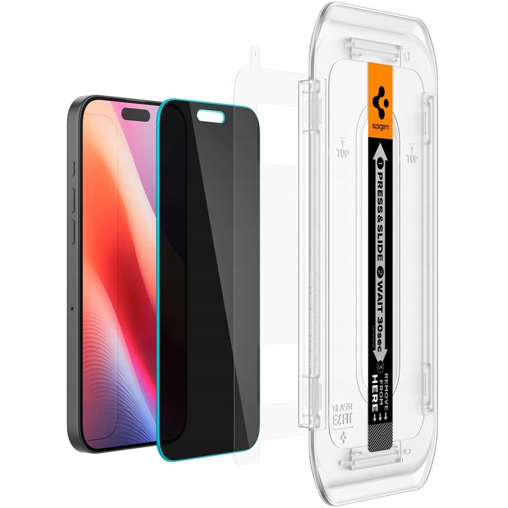 Szkło prywatyzujące do iPhone 16 Pro, Spigen Ez Privacy 1P + aplikator, 9H