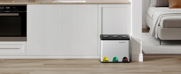 Kosz na śmieci odpady METALOWY 3 KOMORY do segregacji recykling 24l srebrny