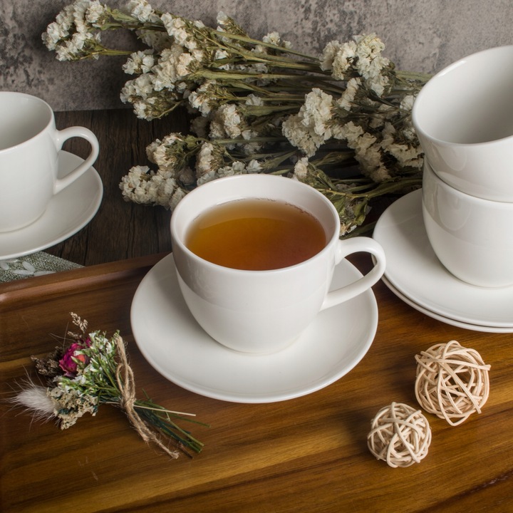 6 x FILIŻANKA ZE SPODKIEM ZESTAW FILIŻANKI DO KAWY 250 ml PORCELANA LIVELLO