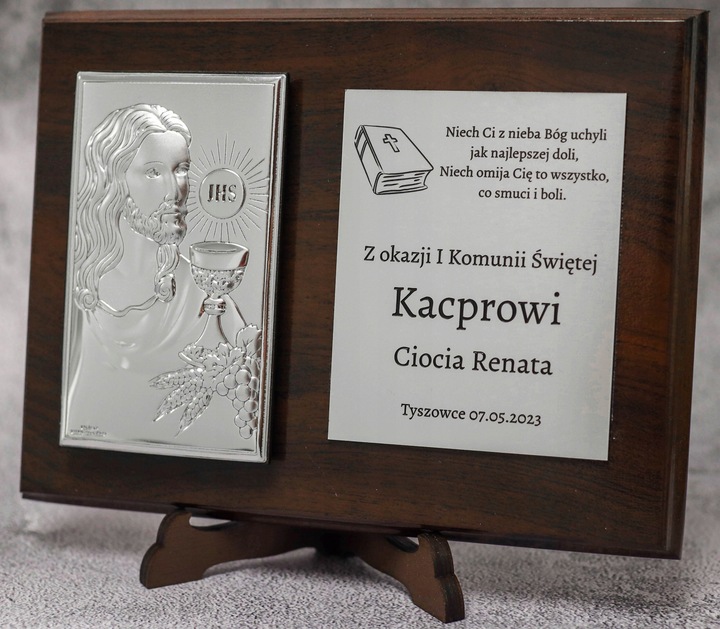OBRAZEK SREBRNY PREZENT PAMIĄTKA KOMUNII ŚWIĘTEJ