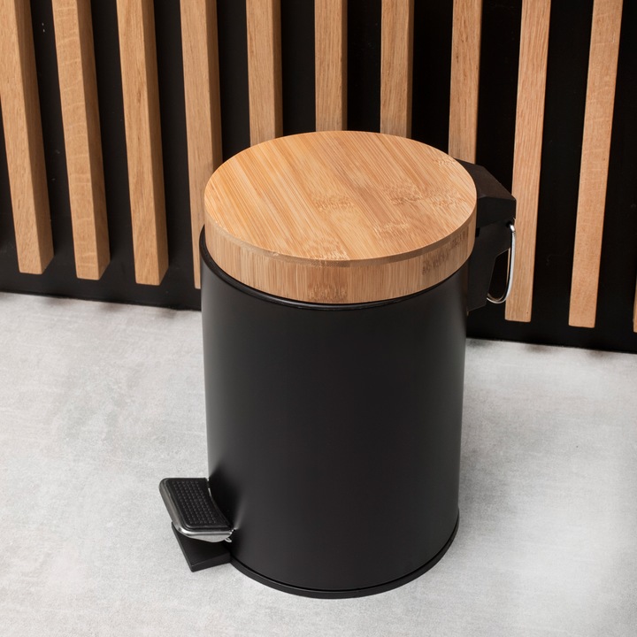 Kosz na śmieci łazienkowy mały śmietnik do łazienki kuchni czarny bambus
