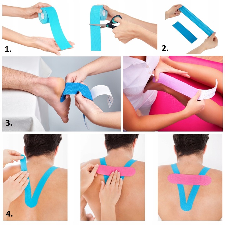 4x TAŚMA KINEZJOLOGICZNA TEJPY .:BANDAŻ GRATIS:. TAPE PLASTRY KINESIOTAPING
