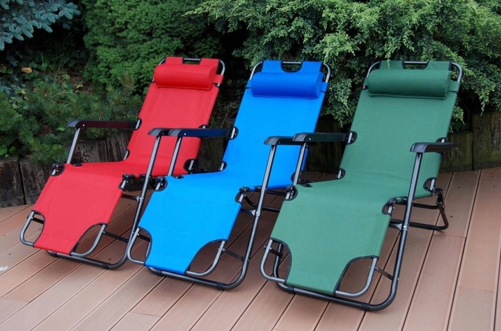 LEŻAK OGRODOWY SKŁADANY REGULOWANE KRZESŁO TURYSTYCZNE PLAŻOWE Z ZAGŁÓWKIEM