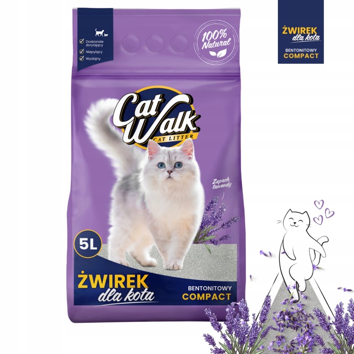 Żwirek bentonitowy dla kota CatWalk Compact Lawendowy 4x5L