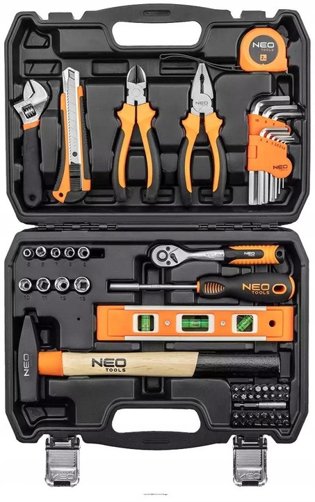 ZESTAW NARZĘDZI KLUCZE IMBUSY NASADKI BITY TORX MŁOTEK SZCZYPCE NEO TOOLS