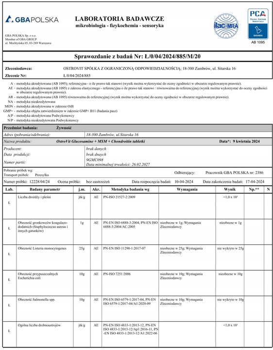OstroVit Glucosamine + MSM + Chondroitin 90 tabs Glukozamina Chondroityna