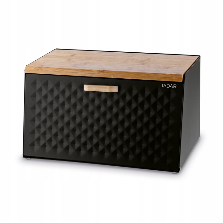 Elegancki CHLEBAK CZARNY metalowy pojemnik na chleb pieczywo Geometric