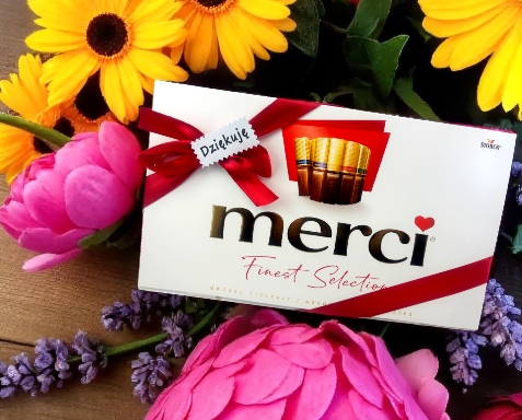 Podziękowanie dziękuje Bombonierka Merci 400g Storck prezent czekoladki