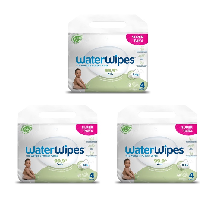 WaterWipes Chusteczki nawilżane 4x60 99,9 % WODY BIO DLA DZIECI