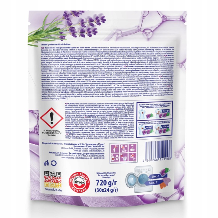 Kapsułki do prania TRIUMF kolor kolorowych ubrań niemieckie DE 30 szt
