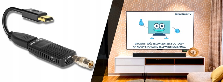 DEKODER TUNER TV DVB-T2 HEVC H.265 FULL HD MINI PILOT ANTENA 4x