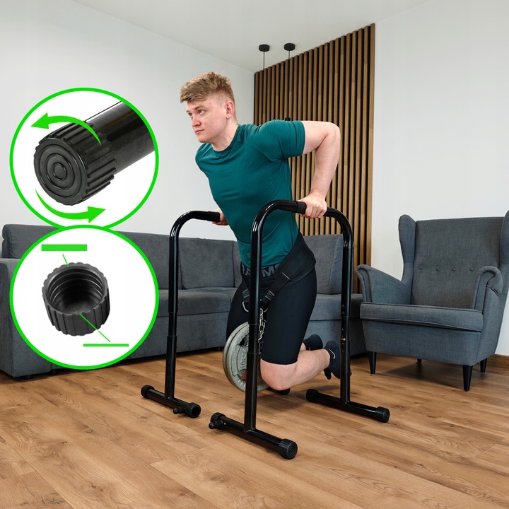 STABILNE STALOWE PORĘCZE DO DIPÓW ćwiczeń pompek, dipy WYSOKIE 90cm KUDDA