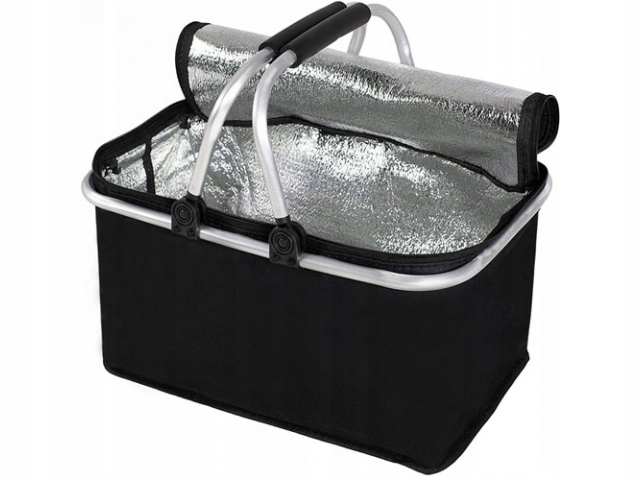 CZARNY KOSZYK PIKNIKOWY DUŻY SKŁADANY SOLIDNY TERMICZNY NA ZAKUPY PIKNIK