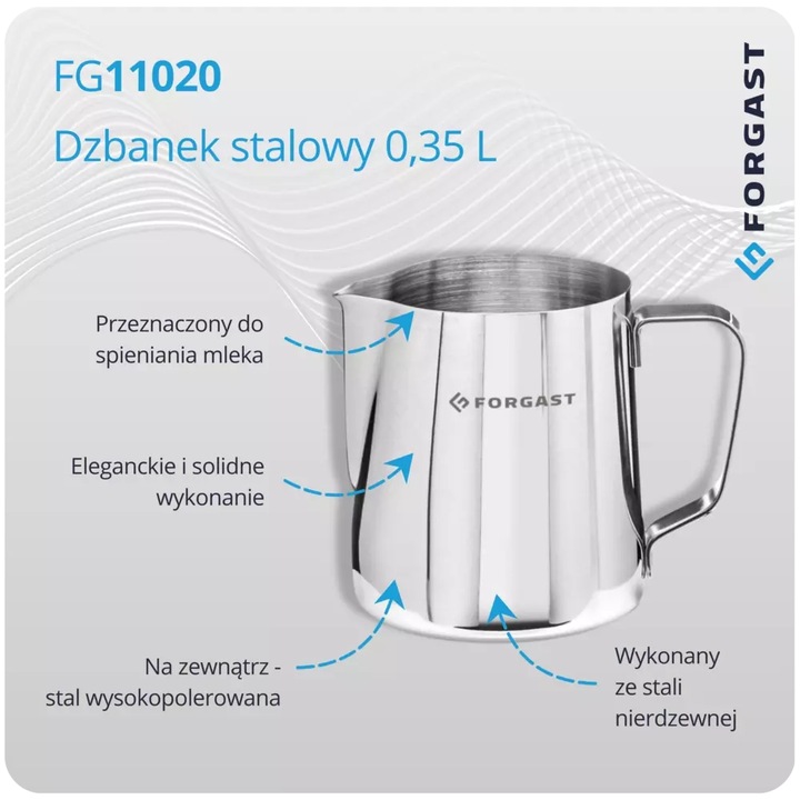 FORGAST DZBANEK STALOWY DO SPIENIANIA MLEKA KUBEK 0,35 L FG11020
