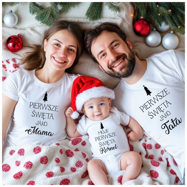 ŚWIĄTECZNE KOSZULKI DLA RODZINY 2+1 PIERWSZE ŚWIĘTA JAKO MAMA TATA