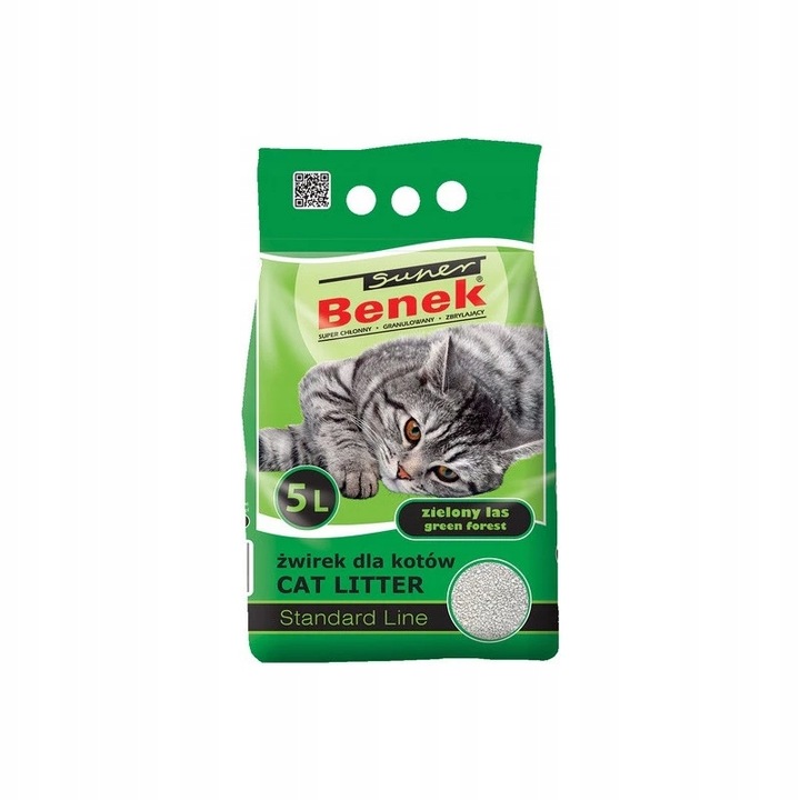 SUPER BENEK STANDARD LINE BENTONITOWY ŻWIREK DLA KOTA ZIELONY LAS 25L Litr