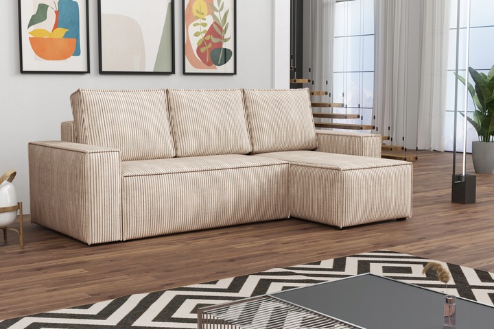 Narożnik Rozkładany BERGAMO Sztruks Rogówka z Funkcją Spania Pościel