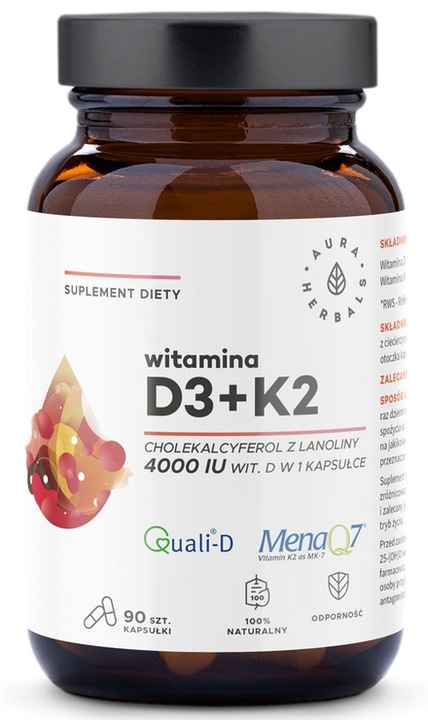 Aura Herbals Witamina D3 4000 IU + K2 90kapsułek