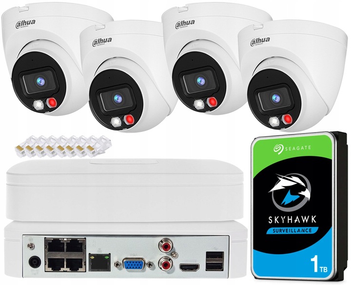 Zestaw Monitoringu Dahua 4 Kamery 4MPx Dual Light Detekcja AI IR/LED 30m