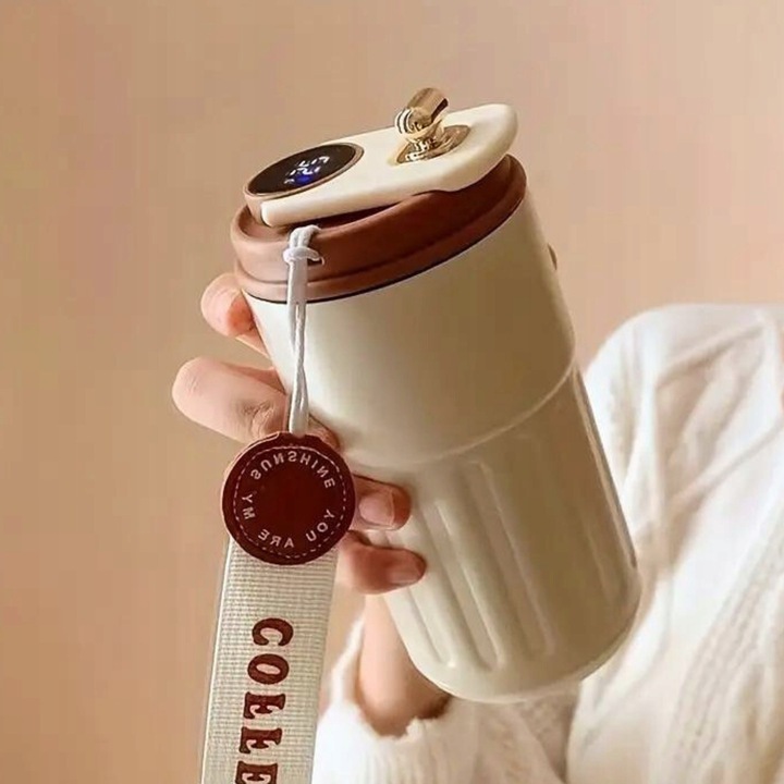 KUBEK TERMICZNY TERMOS BIDON NA KAWĘ HERBATĘ Z USTNIKIEM WYŚWIETLACZ 450ML