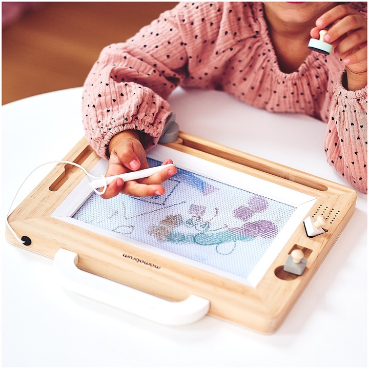 Drewniany Magnetyczny Znikopis z Pieczątkami - Tablica do Rysowania Tablet