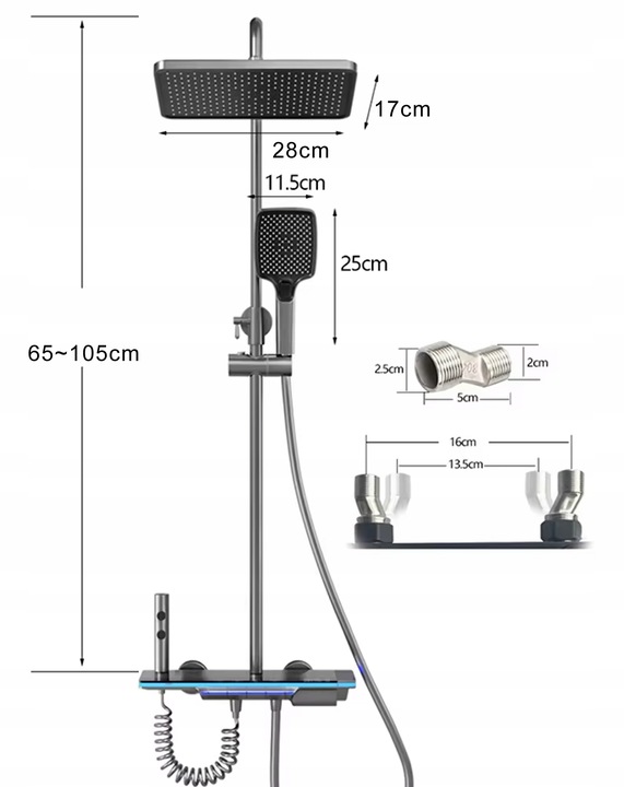 PRYSZNIC KOLUMNOWY Z WYŚWIETLACZEM LCD BATERIĄ TERMOSTATEM DESZCZOWNICA 4w1