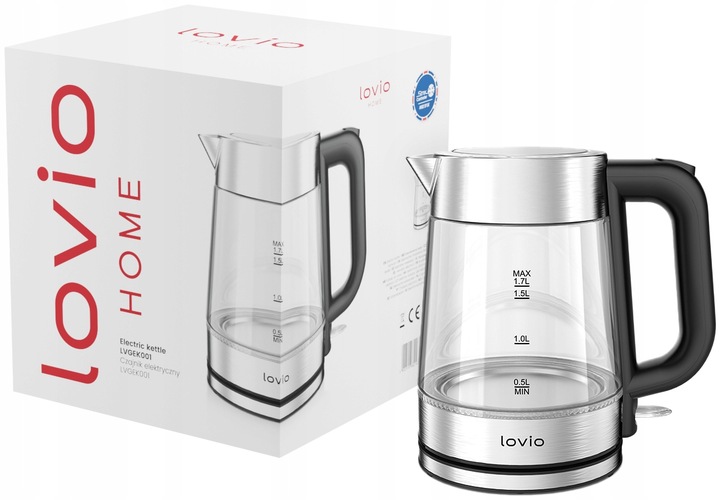 Czajnik elektryczny bezprzewodowy szklany STALOWY LED INOX 1,7l 2200W