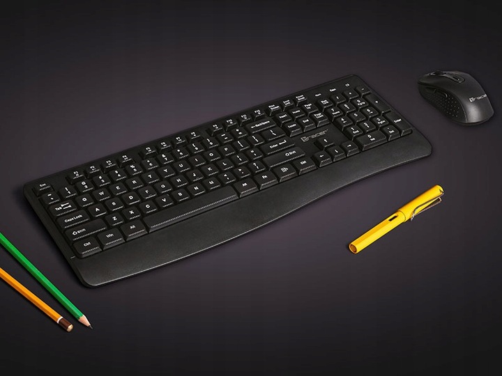 BEZPRZEWODOWA KLAWIATURA MYSZ Z PODPÓRKĄ POD NADGARSTEK ZASIĘG do 8 metrów