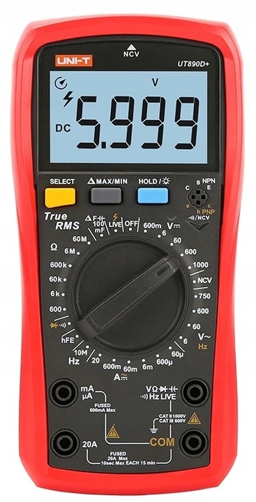 MIERNIK multimetr TrueRMS 20 NCV hFe UNI-T UT890D+
