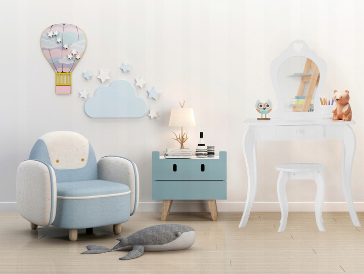 TOALETKA KOSMETYCZNA DLA DZIEWCZYNKI DO MAKIJAŻU Z LUSTREM TABORETEM