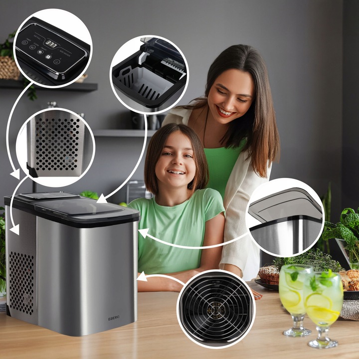 Kostkarka do lodu EBERG domowa maszyna do kostek 12kg 160W ekspresowy