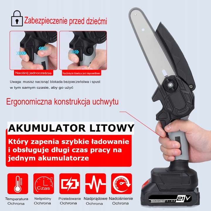 PIŁA ŁAŃCUCHOWA AKUMULATOROWA PILARKA 6" 2x AKUMULATOR 21V + WALIZKA