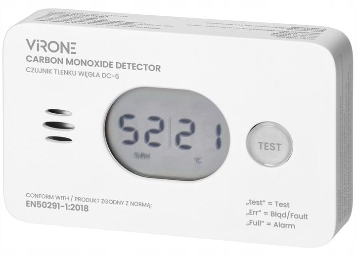 Czujnik Czadu Detektor Tlenku Węgla Czujka CO Termometr 85dB CERTYFIKOWANY