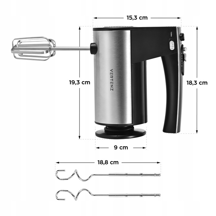 Mikser ręczny VERTENZ kuchenny 800W Turbo 10 poziomów +2 mieszadła +2