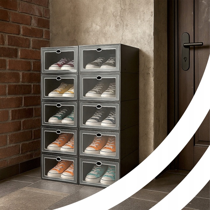 ZESTAW 10X ORGANIZER PUDEŁKA NA BUTY Z KLAPĄ SZAFKA REGAŁ DO SZAFY