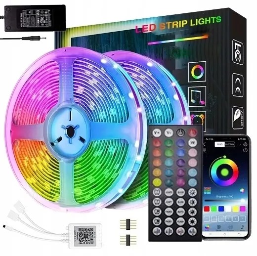 TAŚMA LED RGB KOLOROWA 20M BLUETOOTH STEROWANIE MUZYKĄ APLIKACJA PILOT