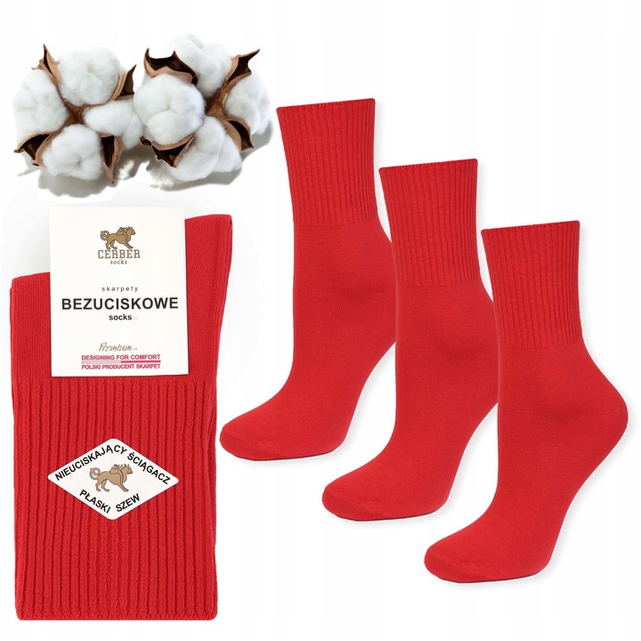 Skarpetki Damskie Bawełniane Bezuciskowe Polskie Cerber 36/38 Czerwony