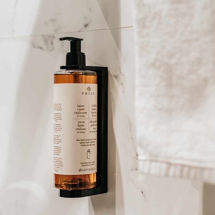 UCHWYT ŚCIENNY NA DOZOWNIK MYDŁA BALSAMU ŻELU PRIJA MOCNY + TAŚMA 3M