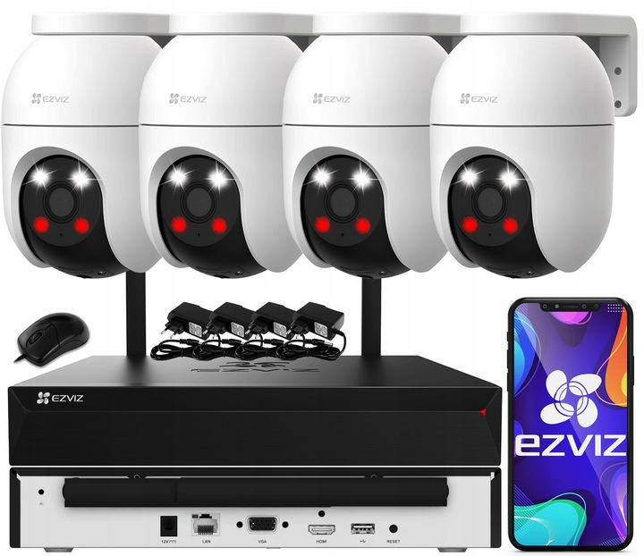 Zestaw Monitoringu WiFi EZVIZ 4 Kamery 5MPx C8c 3K Bezprzewodowy Aplikacja