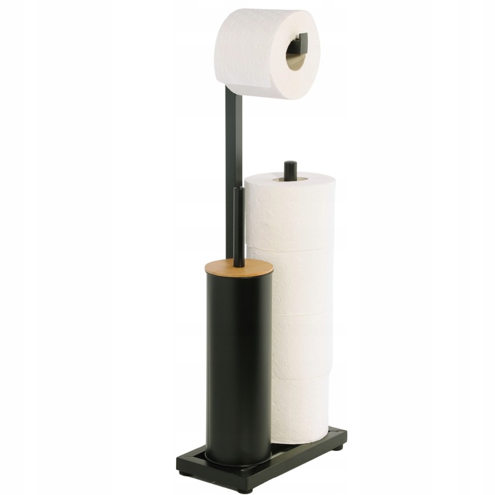 Stojak na papier toaletowy z uchwytem i szczotką WC czarny bambus YOKA HOME