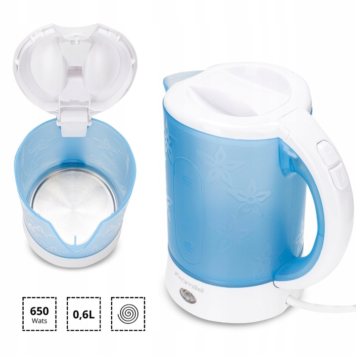 CZAJNIK ELEKTRYCZNY TURYSTYCZNY PRZENOŚNY MAŁY 0,6 L MOCNY 650 W