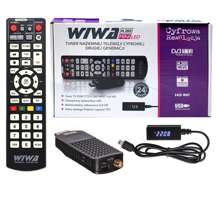 TUNER DEKODER TELEWIZJI NAZIEMNEJ DVB-T2 WIWA H.265 MINI LED