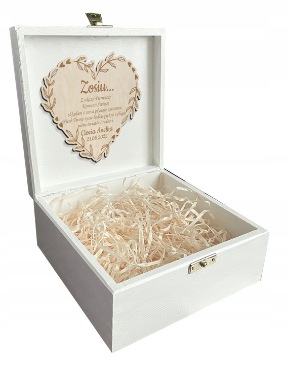 Prezent pudełko komunia białe grawer pamiątka imię Pamiątka Komunijna