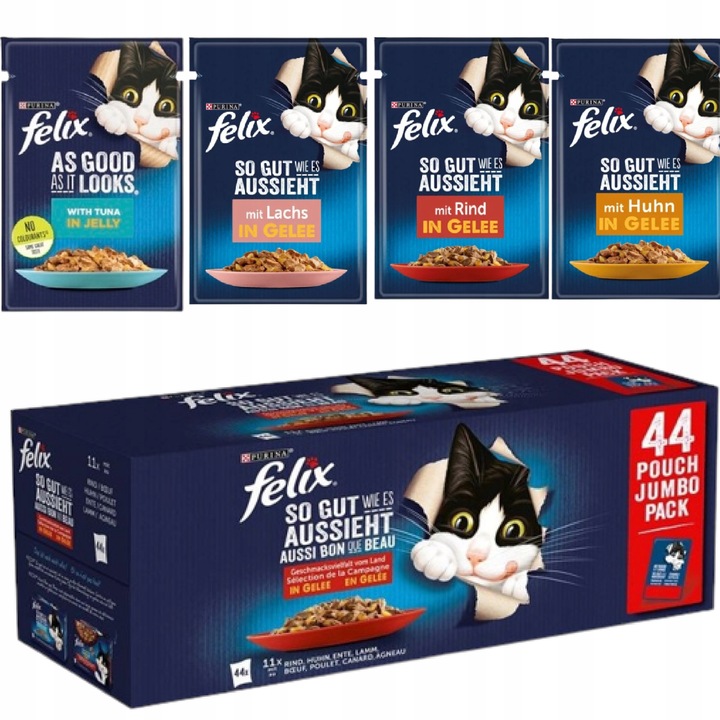 FELIX mokra karma dla kotów mix mięso-ryby w galaretce 44 x 85g